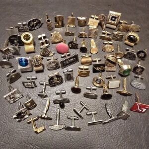 60+ VTG Men's SINGLE ONLY Cufflinks Lot MCM Rhinestone Mesh Swank Hickok Anson